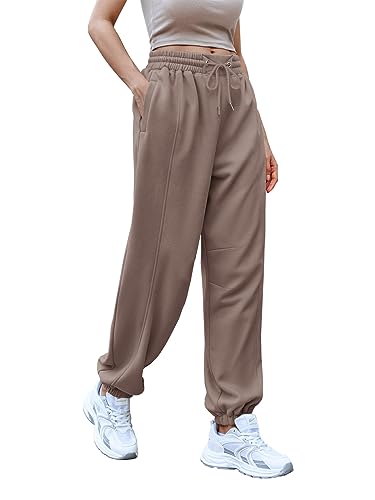 Saodimallsu Damen Hosen Yoga Hosen Casual Hoch Elastische Kordelzug Taille Sweatpants mit Taschen Khaki X-Groß von Saodimallsu