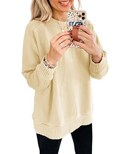 Saodimallsu Damen Oversize Langarm Sweatshirt Rundhals Pullover Relaxed Fit Boyfriend Tops, aprikose, 42 von Saodimallsu