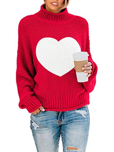 Saodimallsu Damen Pullover Fledermaus Langarm Sweater Rollkragen Oversized Strickpullover Z1-Rot von Saodimallsu