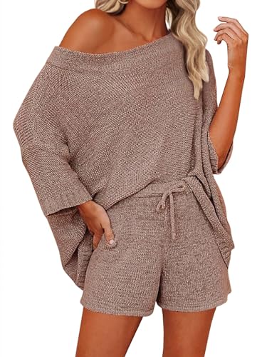 Saodimallsu Damen Schlafanzug Pyjama Lounge Set Strick Nachtwäsche Wear Zweiteiler Women Hausanzug Sets Weich Schlafanzüge Frauen Braun S von Saodimallsu