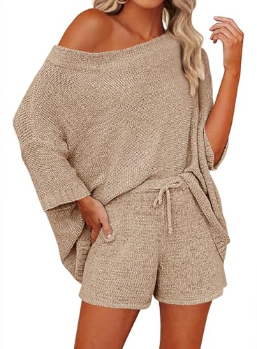 Saodimallsu Damen Schlafanzug Pyjama Lounge Set Strick Nachtwäsche Wear Zweiteiler Women Hausanzug Sets Weich Schlafanzüge Frauen Khaki Khaki M von Saodimallsu