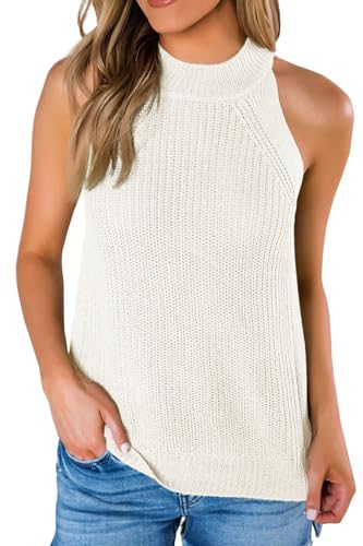 Saodimallsu Damen Sommer Strick Tanktop Ärmellose Rundhals Tank Tops Casual Knit Cami Top Sexy Oberteile, Beige, M von Saodimallsu