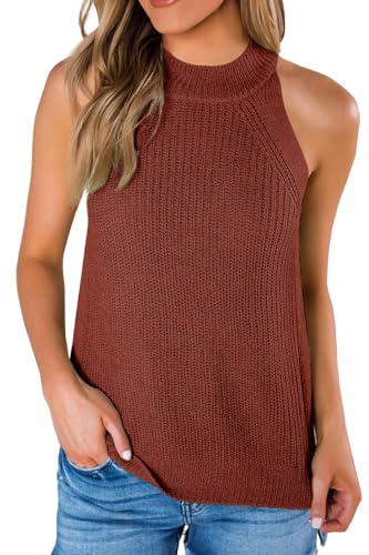 Saodimallsu Damen Sommer Strick Tanktop Ärmellose Rundhals Tank Tops Casual Knit Cami Top Sexy Oberteile, Rostfarbe, XL von Saodimallsu