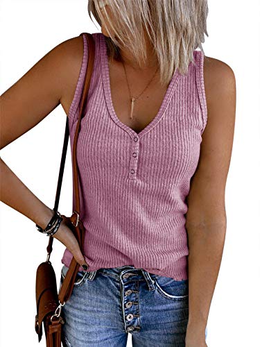 Saodimallsu Damen Tops Ärmellose V-Ausschnitt Casual Tank Tops Lockerer Knopfverschluss Henley Shirt Lila M von Saodimallsu