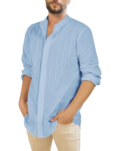 Saodimallsu Freizeithemd Herren Casual Lange Ärmel Button Down Hemden Regular Fit Baumwollhemd Mode Urlaub Strand Tops Blau Mittel von Saodimallsu