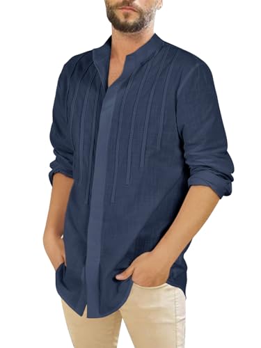 Saodimallsu Freizeithemd Herren Casual Lange Ärmel Button Down Hemden Regular Fit Baumwollhemd Mode Urlaub Strand Tops Dunkelblau X-Groß von Saodimallsu