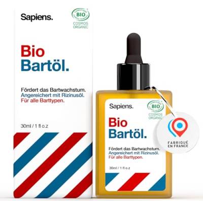 Sapiens Barbershop Bio Bartöl Herren 30ml - Natürliche Bartpflege Öl Cosmos Organic zertifiziert mit Rizinusöl - Spendet Feuchtigkeit, Fördert das Wachstum - Beard Oil for men von Sapiens