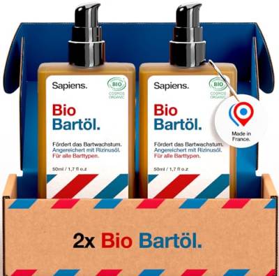 Sapiens Barbershop Bio Bartöl Herren - Natürliche Bartpflege Öl Cosmos Organic zertifiziert mit Rizinusöl - Spendet Feuchtigkeit, Fördert das Wachstum - Beard Oil for men - 50 ml (2er Pack) von Sapiens