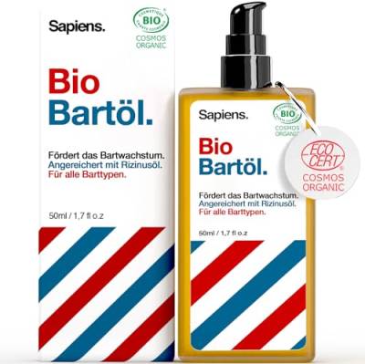 Sapiens Barbershop Bartöl Herren - BIO Bartpflege Öl Cosmos Organic Zertifiziert mit Rizinusöl - Bartöl Wachstum Spendet Feuchtigkeit Bart Conditioner - Beard Oil for men - 50 ml von Sapiens