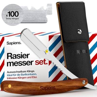 Sapiens Barbershop Bart Rasierer Herren - Rasiermesser mit Weschelklinge - Barber Rasierer + 100 Derby Rasierklingen (1 Jahr Rasur) + Tragetasche - Single Blade Razor Schwarze Edition von Sapiens