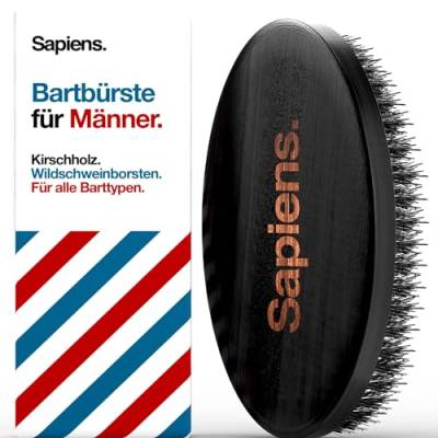 Sapiens Barbershop Bartbürste Männer - Wildschweinborsten Bartbürste für alle Barttypen - Taschenformat Ideal für Bartpflege - Perfekt für Bartöl und Bartbalsam - Boar Bristle Beard Brush for Men von Sapiens