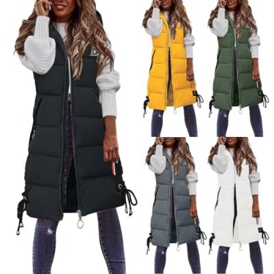 Weste Damen Winter lange Einfarbig Jacke Zip ohne Ärmel,Daunenweste Winterjacke Daunenjacke Warm Kapuze Steppjacke Wintermantel Casual Daunenmantel Wollfleece Mantel Fleecefutter Pullover (Black, XL) von Sbyhbhyds