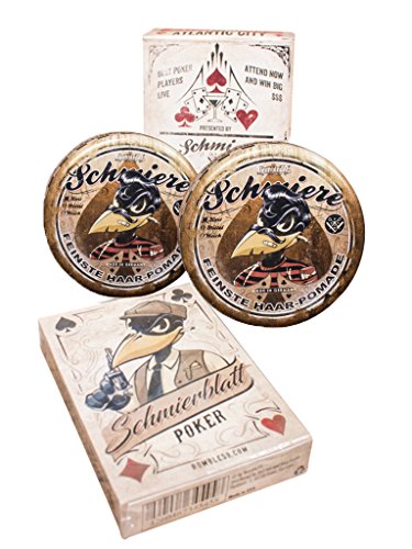 Rumble59 Schmiere - 2er Set Pomade Poker Hart + Pokerblatt - Pomade Herren - Haarwachs Männer für starke Haare, Haarstyling Hair Wax Men Haarpaste Haarfett Haarwax Pomade Haar Wax Herren, 2x 140ml von Schmiere FEINSTE HAAR-POMADE