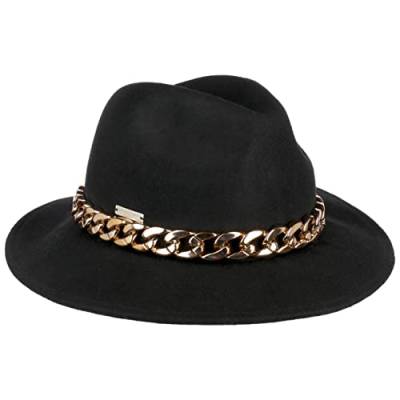 Seeberger Fedora Wollhut mit Kette Wollfilzhut Filzhut (One Size - schwarz) von Seeberger