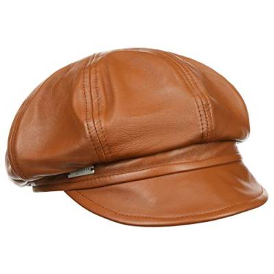 Seeberger Leder Ballonmütze Schildmütze Baker-Boy-Mütze Damencap Ledercap (L (58-59 cm) - Cognac) von Seeberger