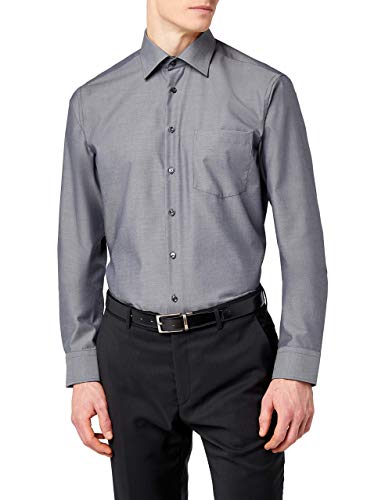 Seidensticker Herren Regular Bügelfrei Kent Langarm Business Shirt, grau, 47 EU von Seidensticker