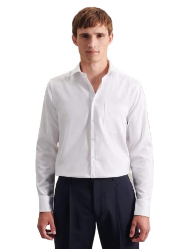 Seidensticker Herren Regular Fit Langarm Shirt, Weiß, 43 von Seidensticker