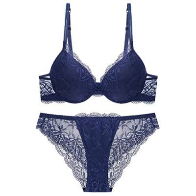 Sencylife Sexy BHS für Frauen Spitze Push Up Gepolstert Bügel Lift Up Unterstützung Alltag BH Set, blau, 80B von Sencylife