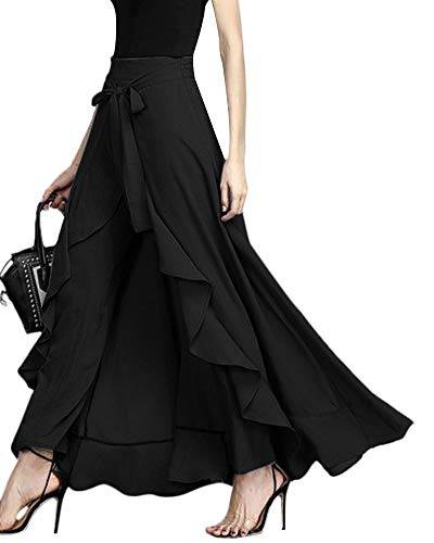 ShallGood Damen Sommer Elegant Hosenrock Mode Hohe Taille Einfarbig Irregular Rüschen Freizeithose Yogahose Partykleid Lang Schwarz XX-Large von ShallGood