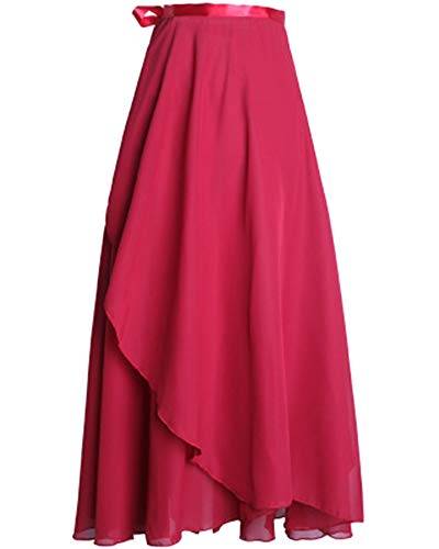 Damen Ballett Wickelrock Chiffon Tanz Rock Mit Taille Krawatte Maxi Länger Und Dünner Burgunderrot One Size von Shaoyao