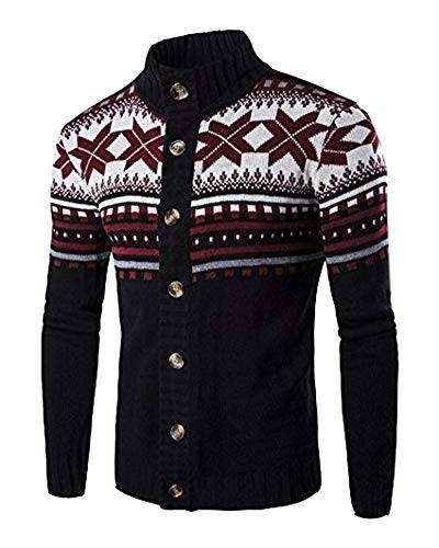 Herren Sweatjacke Strickjacke Sweater Cardigan Strickpullover Mit Stehkragen Schwarz L von Shaoyao