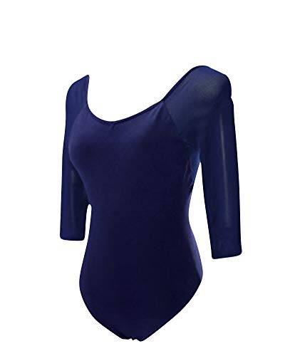 Shaoyao Damen Ballett Mesh Trikot Spitze Sieben Viertel Ärmel Gymnastik Tanz-Body Slim Fit Körperanzug Dunkelblau L von Shaoyao