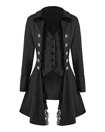 Shaoyao Damen Jacken Mäntel Westen Steampunk Gothic Retro Button Trenchcoat Vintage Unregelmäßige Frack Oberbekleidung Gehrock Uniform Schwarz 2XL von Shaoyao