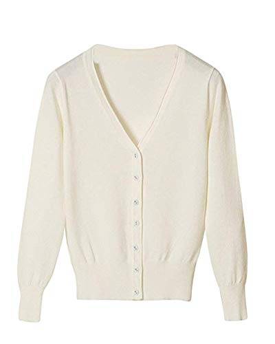 Shaoyao Damen Lose V-Ausschnitt Strickjacke Cardigan Lange Ärmel Outwear Knopf Tops Weiß 5XL von Shaoyao