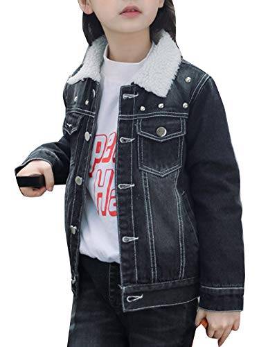 Shaoyao Kinder Mädchen Winterjacke Warm Verdicken Jeansjacke Denim Mantel Freizeitjacken Schwarz 140CM von Shaoyao