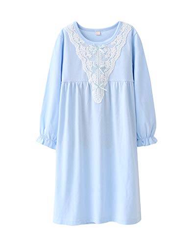 Shaoyao Mädchen Spitze & Bowknot Nachthemden Langarm Nachtwäsche Für Kleinkind 3-13 Jahre Wasserblau 140 von Shaoyao