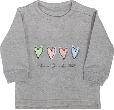 Baby Pullover Jungen Mädchen - Kleine Schwester 2024 Little Sister - 6/12 Monate - Grau meliert - Geschenk 2023 Geschenke für Schwestern von Shirtracer