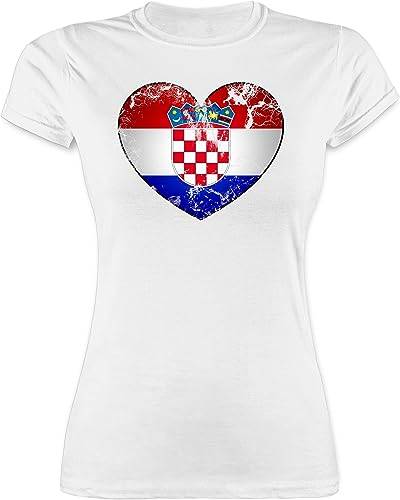 Shirt Damen - Fußball EM WM - Kroatien Croatia - S - Weiß - Kroatien-Trikot hrvatski Tshirt 2022 Croatian t-Shirt Kroatien+Tshirt Hrvatska Tshirts Croatia+Shirt kroatisch Shirts kroatische von Shirtracer