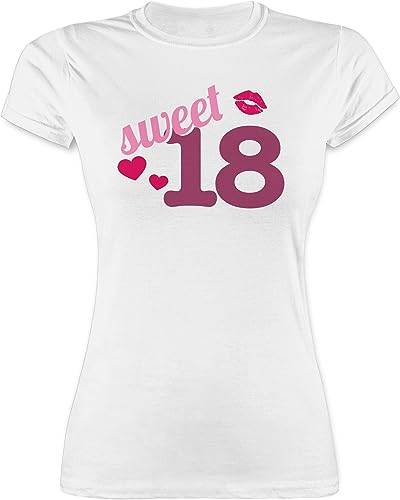 Shirt Damen - 18. Geburtstag - Sweet Eighteen - M - Weiß - 18 Tshirt mädchen Geschenke für zum t-Shirt 18th t Geburtstags Geschenk geburtstagsshirt 18: t-Shirts Geschenkideen Jahre 18.Geb Shirts von Shirtracer