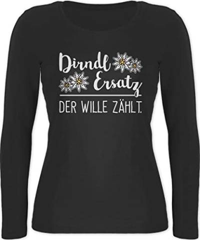 Langarmshirt Damen - Kompatibel mit Oktoberfest - Dirndl Ersatz nur der Wille zählt - XL - Schwarz - Bavarian Langarm Oberteil Tracht oktoberfestkleidung Bayerisches Outfit Bavaria von Shirtracer