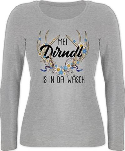 Shirtracer Langarmshirt Damen - Kompatibel Oktoberfest - MEI Dirndl is in da Wäsch - mit Hirschgeweih und Edelweiß - XL - Grau meliert - Bayerisches Oberteil Langarm bayerisch bayrischer Abend Outfit von Shirtracer