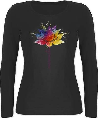 Langarmshirt Damen - Namaste Lotusblüte Yoga Mandala Spirit Wellness Meditation - S - Schwarz - Yoga-Langarmshirt Joga Shirt Langarm Tshirt Geschenke für Fans spirituell Alles von Shirtracer