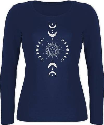 Langarmshirt Damen - Yoga Namaste Mandala Chakra Mondphase - M - Marineblau - Yoga-Langarmshirt Joga Geschenke mondphasen Langarm Tshirt Meditation Shirt spirituell für Fans Alles von Shirtracer