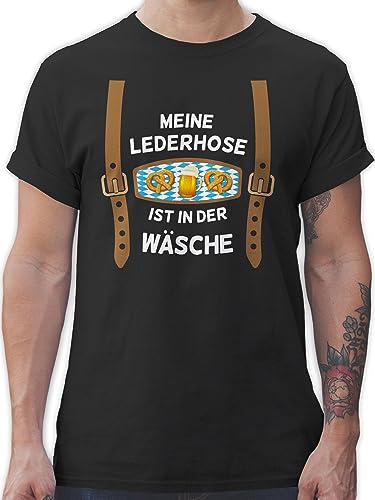 T-Shirt Herren - Kompatibel mit Oktoberfest - Meine Lederhose ist in der Wäsche - 3XL - Schwarz - bayerische Lederhosen ersatz Fun-t-Shirts t Shirt Bayern tailliertes Trachten Tshirt Oktoberfest- von Shirtracer
