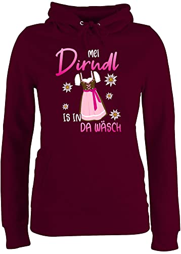 Pullover Damen Hoodie Frauen - Kompatibel mit Oktoberfest - MEI Dirndl is in da Wäsch - M - Burgundrot - Trachten+Pullover+Damen Bayern Trachten ersatz pullis Tracht bayerisch dirndel Hoody von Shirtracer