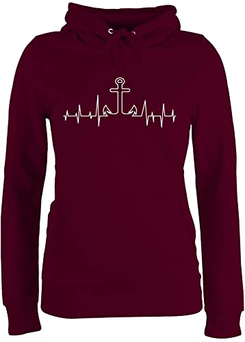 Pullover Damen Hoodie Frauen - Kunst - Anker Herzschlag - L - Burgundrot - Hoodies hoddys Frau Hoody pullis Kapuzenpullover Pulli Plovers Baumwolle Art maritimer hudi ankermotiv Kapuze maritim von Shirtracer