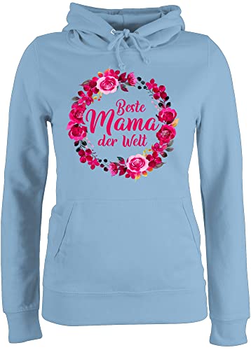 Pullover Damen Hoodie Frauen - Beste Mama der Welt Blumenkranz - M - Hellblau - Mutti frische Mutter Mum mom zum Muttertag muttertags Mami Geschenke für Geschenk schöne die Tag Fuer 2024 von Shirtracer