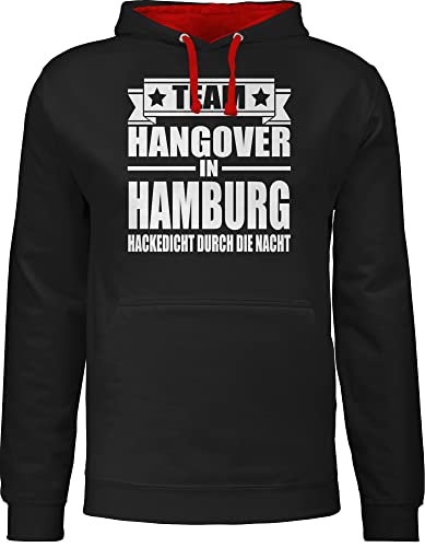 Shirtracer Pullover Herren Frauen Hoodie Kontrast zweifarbig - JGA Junggesellenabschied Männer - Team Hangover in Hamburg - 3XL - Schwarz/Rot - junggessellinnenabschied Polterabend poltern Hen Party von Shirtracer