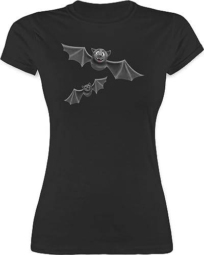 Shirt Damen - Halloween - Fledermäuse Feldermaus Flattermaus - L - Schwarz - Helloween halloweenshirt hlloween fledermäusen t-Shirt t Fledermaus heloween Tiere Tshirt haöloween fledermause Shirts von Shirtracer