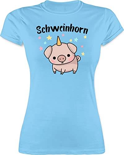 Shirt Damen - Karneval & Fasching - Schweinhorn - L - Hellblau - Karnevals Tshirt Damen-Karneval Pig t Shirts Frauen Karneval-Klamotten fassenacht Schweine tailliert Karneval-Shirt karnevall Schwein von Shirtracer