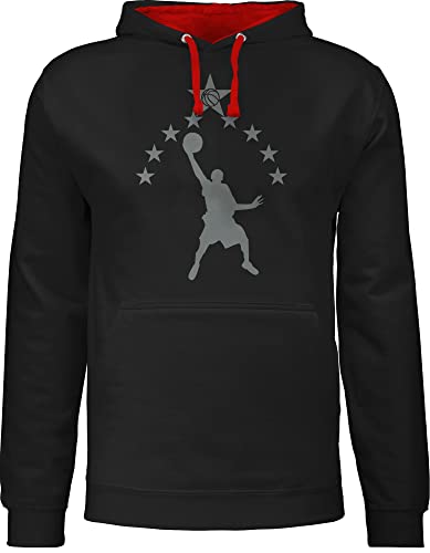 Shirtracer Pullover Herren Frauen Hoodie Kontrast zweifarbig - Trikot Ersatz Training - Basketball Sterne - S - Schwarz/Rot - herrenpullis modern polower hodies Hoody Pulli Pulis Hoddies/pullies von Shirtracer