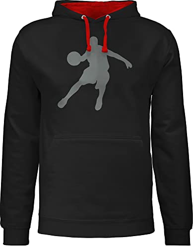 Pullover Herren Frauen Hoodie Kontrast zweifarbig - Basketball Trikot Ersatz Training - Basketballspieler - S - Schwarz/Rot - basketballer korbball hoddis basketbal hudis pullis hoody pulli von Shirtracer