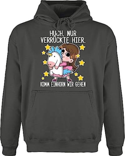 Shirtracer Hoodie Herren Pullover Männer - Sprüche Statement mit Spruch - Huch, nur Verrückte Hier. Komm Einhorn wir gehen - weiß - XXL - Anthrazit - sprueche hudis Unicorns huddis Spruch. polloverer von Shirtracer