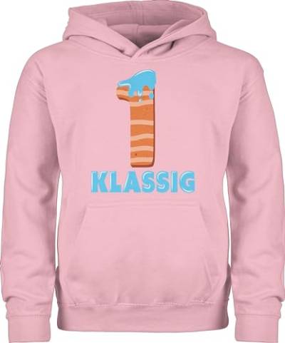 Shirtracer Kinder Hoodie Jungen Mädchen - Einschulung - Erstklassig mit 1 Kuchenform - blau - 128 (7/8 Jahre) - Hellrosa - Schulkind Junge Geschenk überraschung zur Outfits schuleinführung spruche von Shirtracer