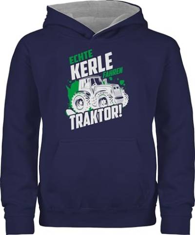 Pullover Kinder Hoodie Jungen Mädchen - Bagger und Co. - Echte Kerle fahren Traktor - weiß - 152 (12/13 Jahre) - Navy Blau/Grau meliert - kapuzenpullover fahrzeuge trecker hoddies/pullies pullis von Shirtracer