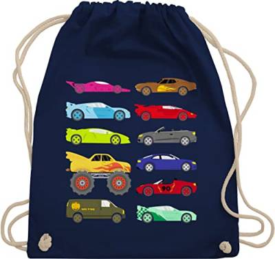 Turnbeutel Rucksack - Kinder Traktor Bagger Co. - Rennwagen und Trucks - Unisize - Navy Blau - sportbeutel baumwolle gym bag turnen tasche stoffbeutel mit kordelzug stofftasche stoffrucksack von Shirtracer